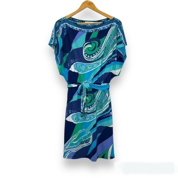 Jennifer Lopez JLO Paisley Blouson Dolman Sleeve Wide Neck Dress Belt Small S - Picture 1 of 5